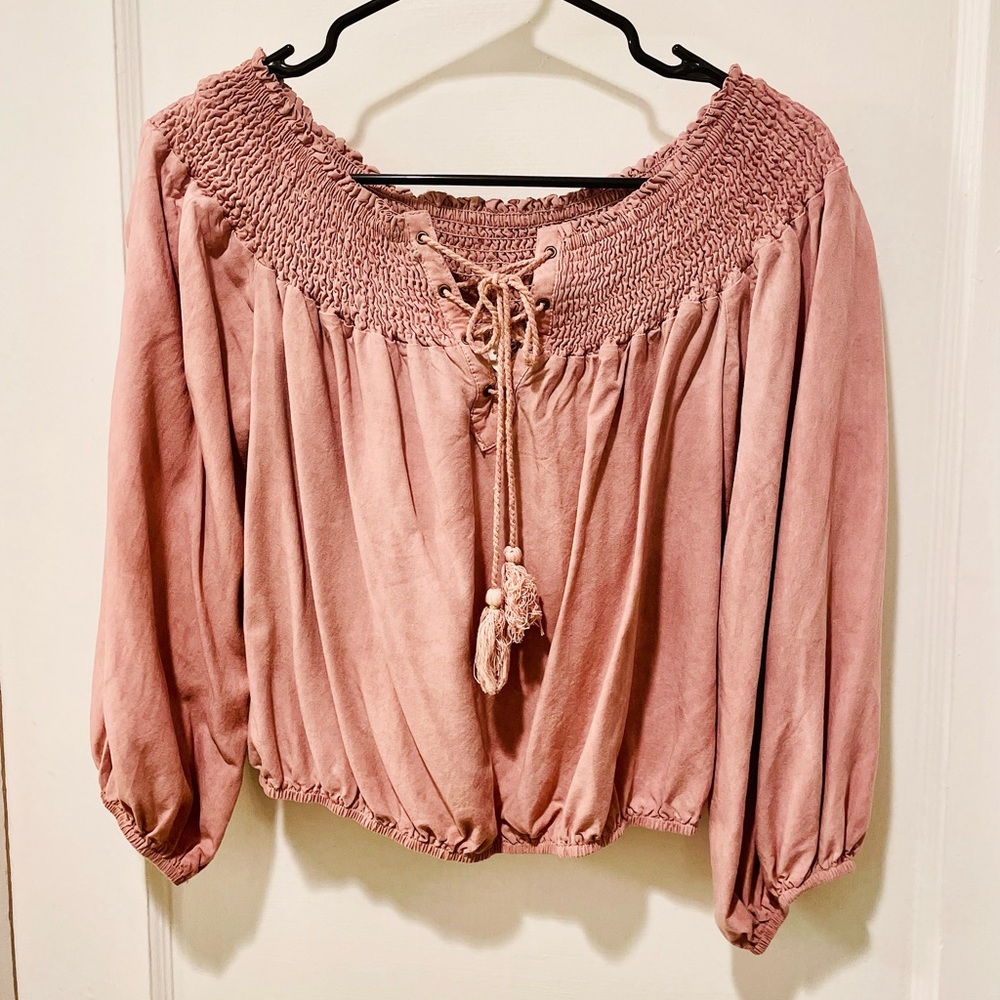 Off the shoulder mauve blouse